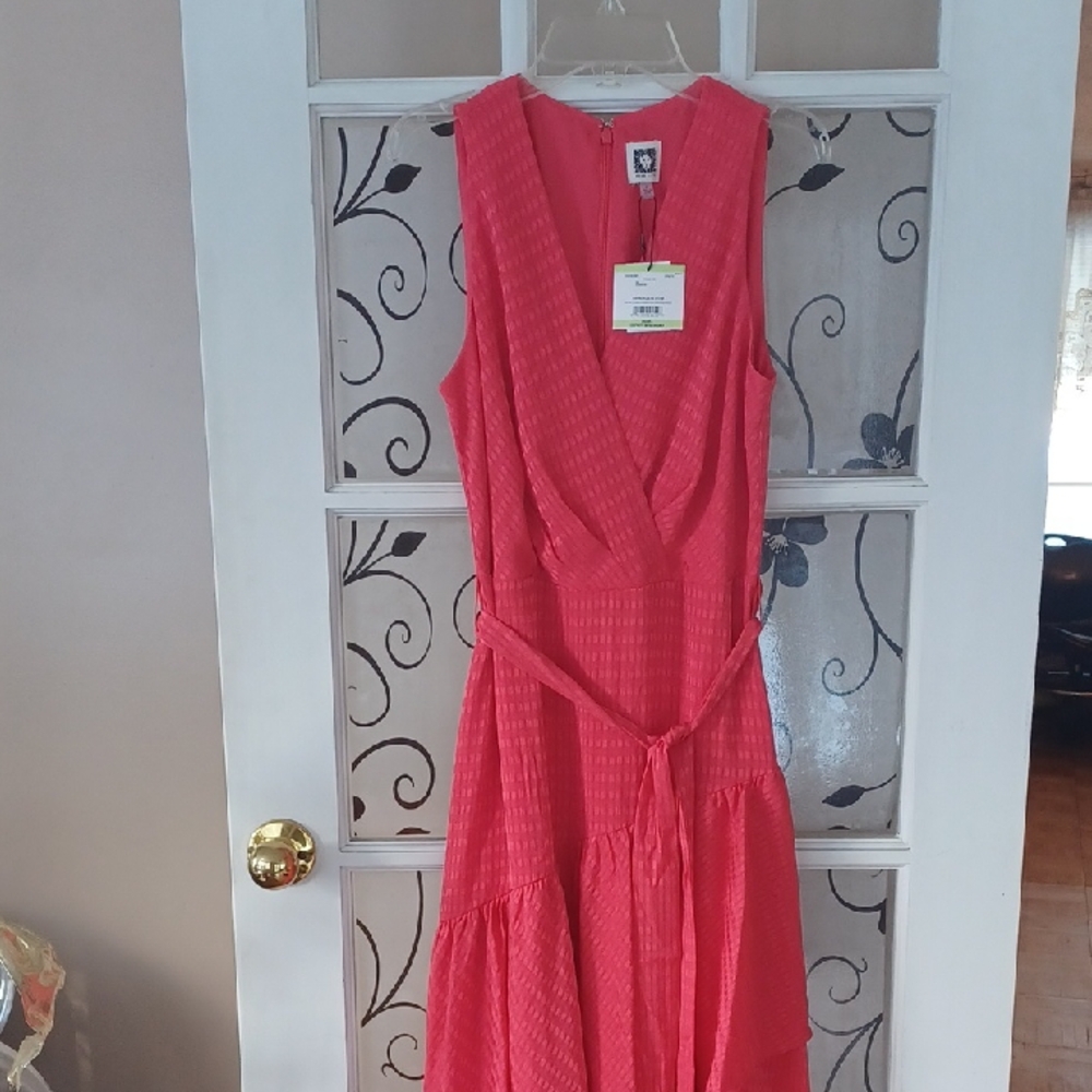 Anne Klein Vibrant Hibiscus Red High Low  Dress Size 4